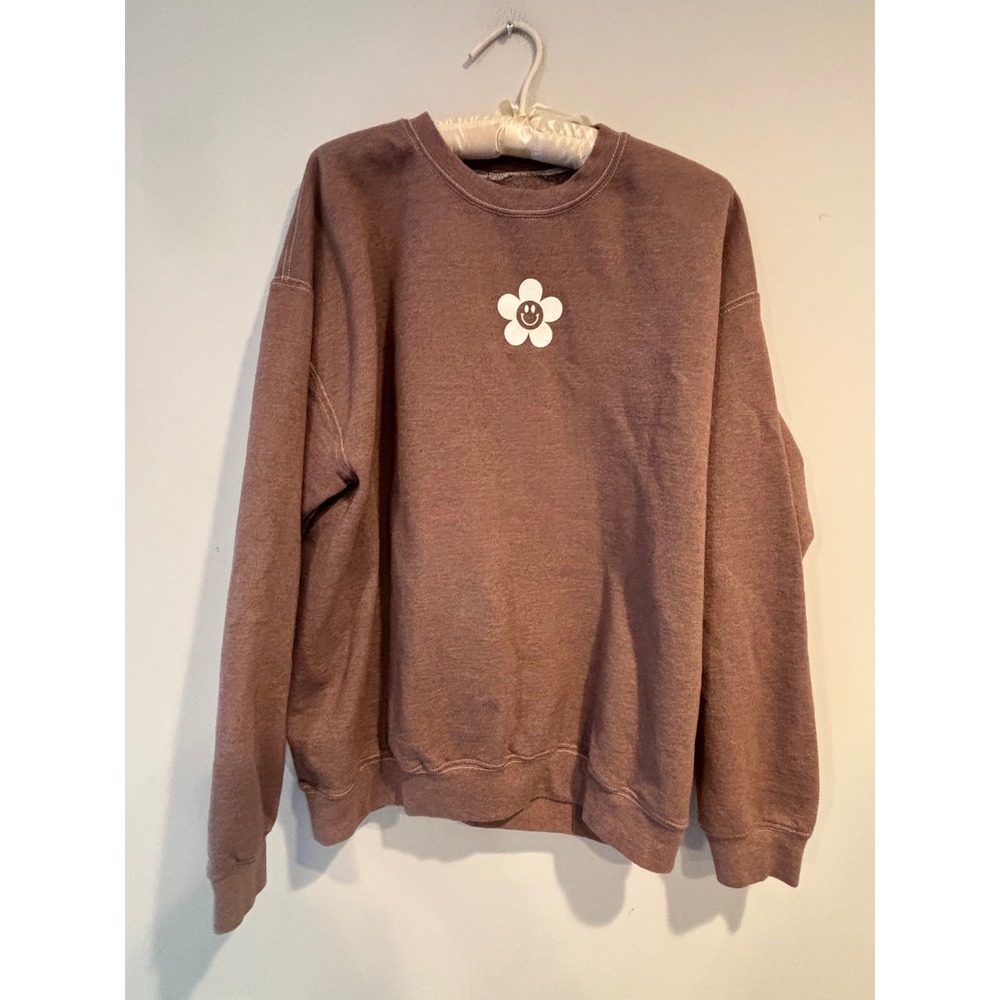 PS / LA Los Angeles Brown Smiley Flower Graphic Sweatshirt Womens Medium Cocoa